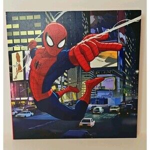 Marvel Spider Man Canvas Wall Art 12x12 Bright & Bold Fly Web